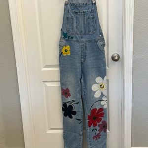 Boho Bib overalls with painted embellishment size Small